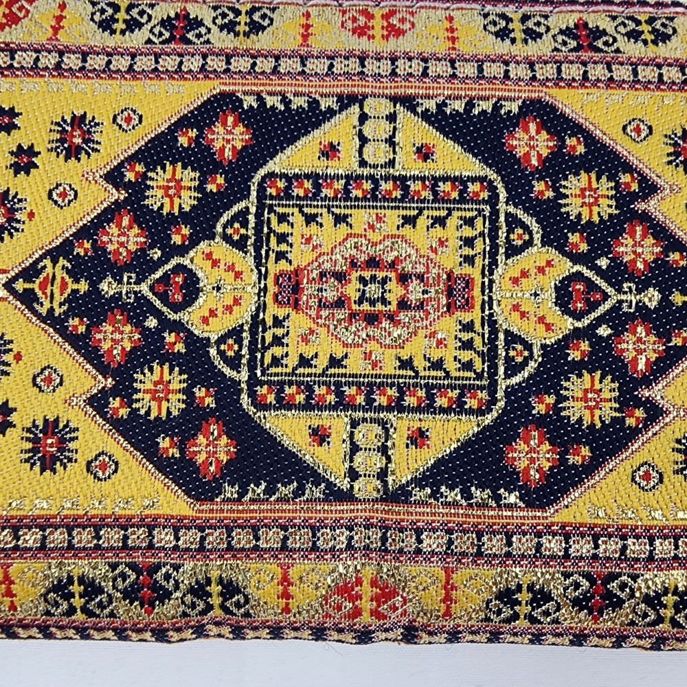 Oriental Carpet‎ Purse Clutch Zipper Yellow Red Black 4 Compartments Plus Coin - Picture 2 of 8